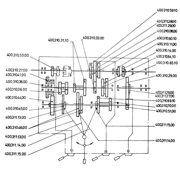 SN-402, SN-502 Схема кінематична коробки подач токарно-гвинторізного верстата